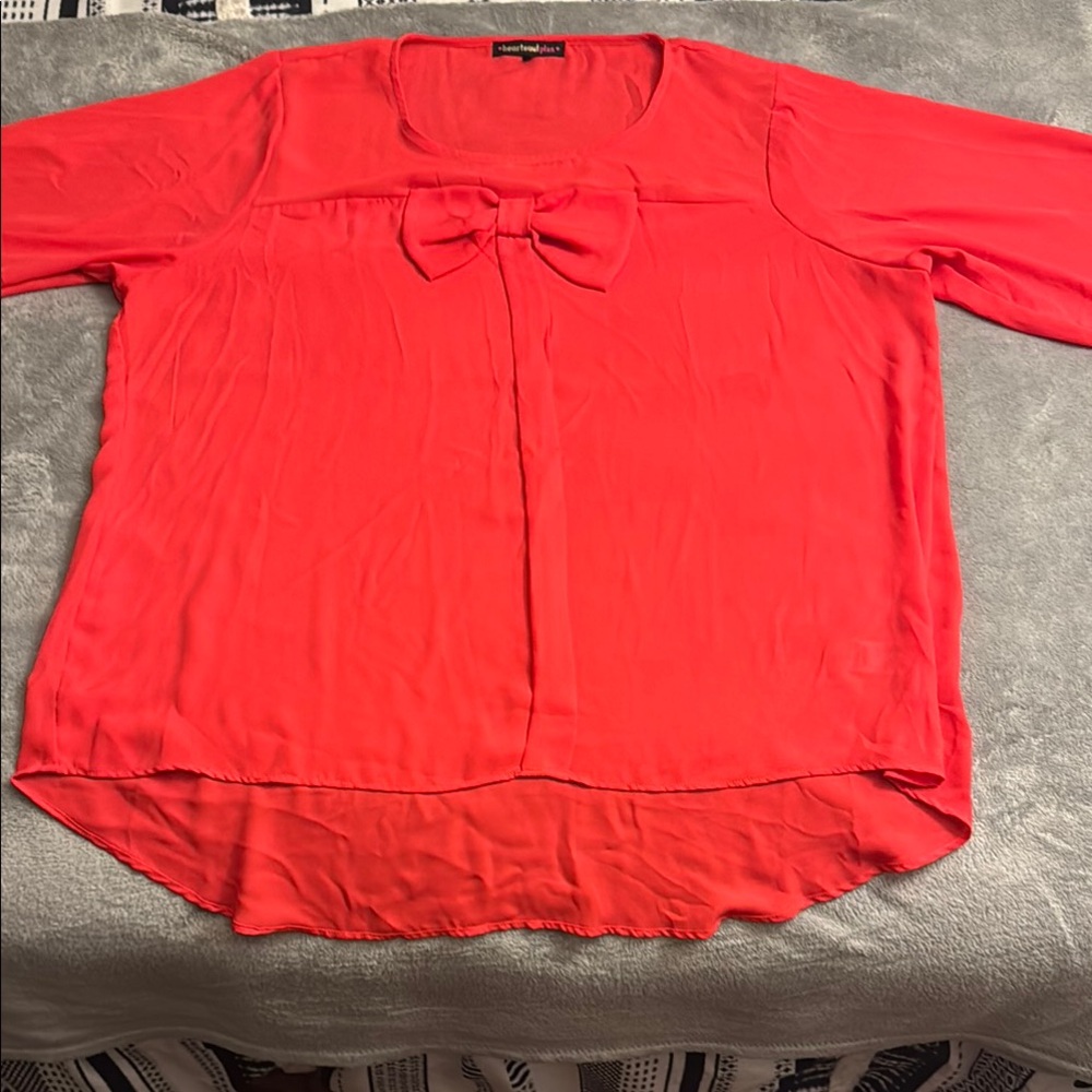 Red Tie Front Bib Collar Blouse